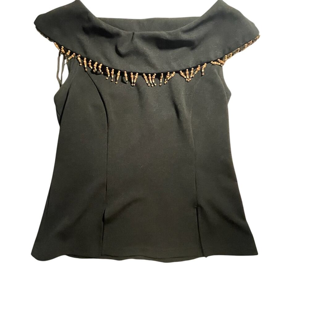 Another Thyme Embellished Black Top | Beaded Off-Shoulder | Sz 14 Vintage 1990s
